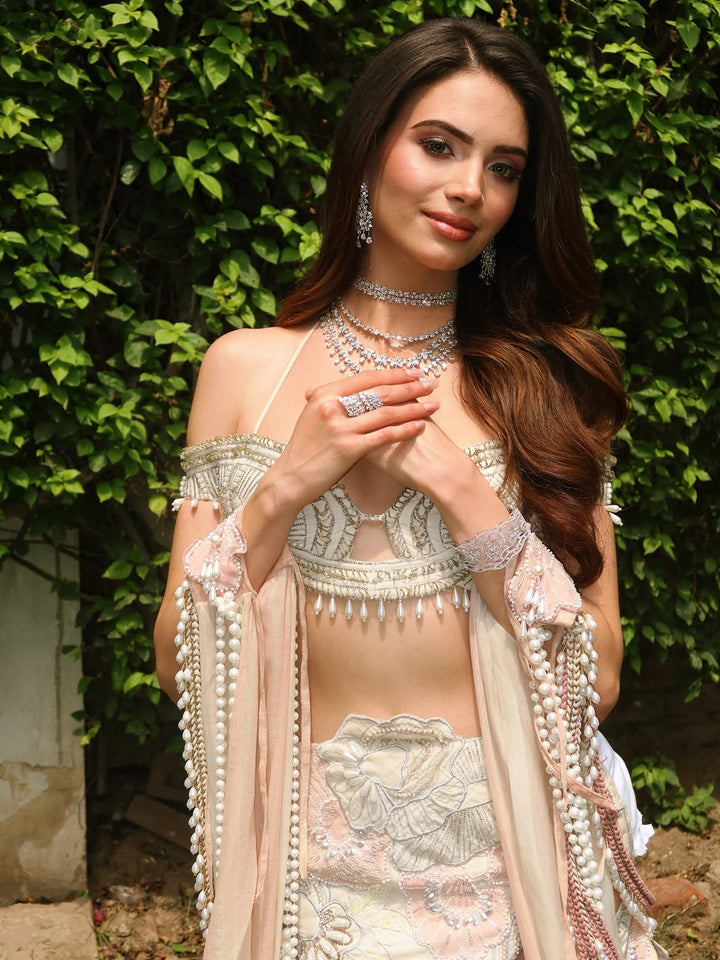Ines in Ebony Ivory Lehanga