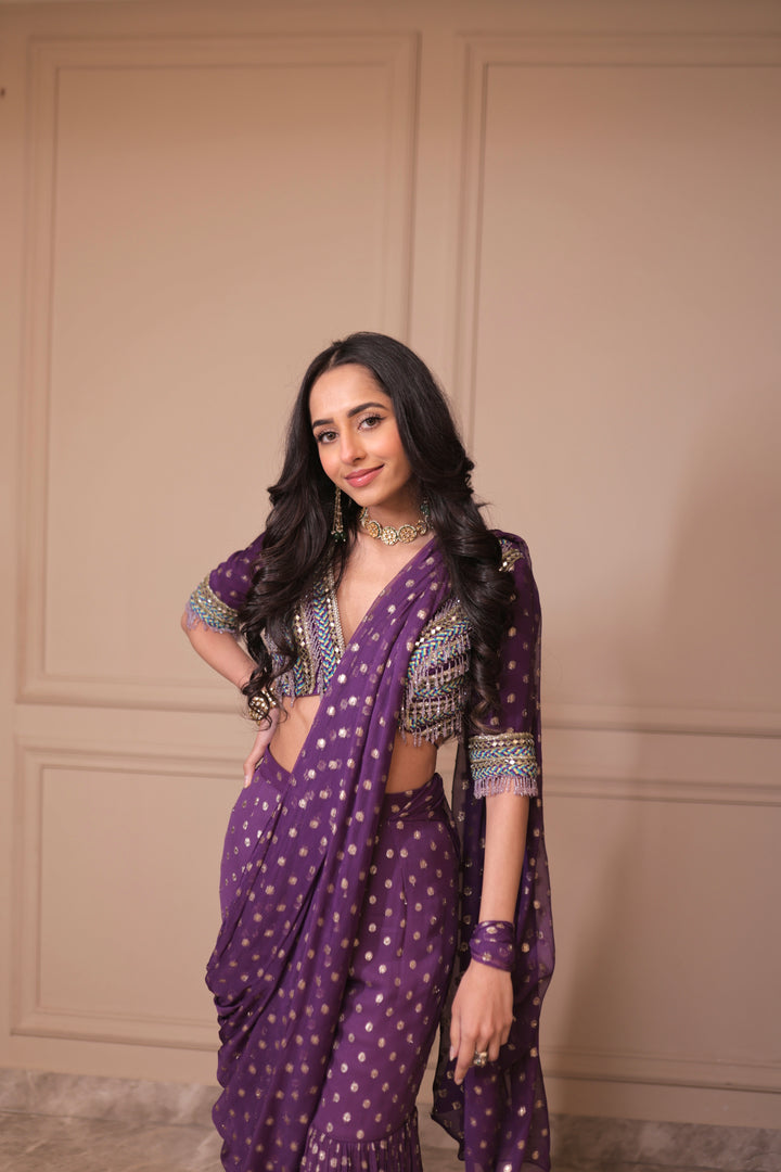 Soumya Puri in Violet Berry sharara set