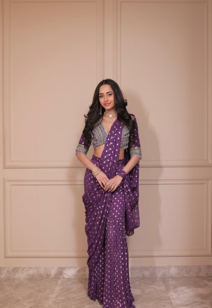 Soumya Puri in Violet Berry sharara set