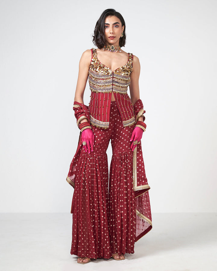 Cherry Ghungroo Sharara Set