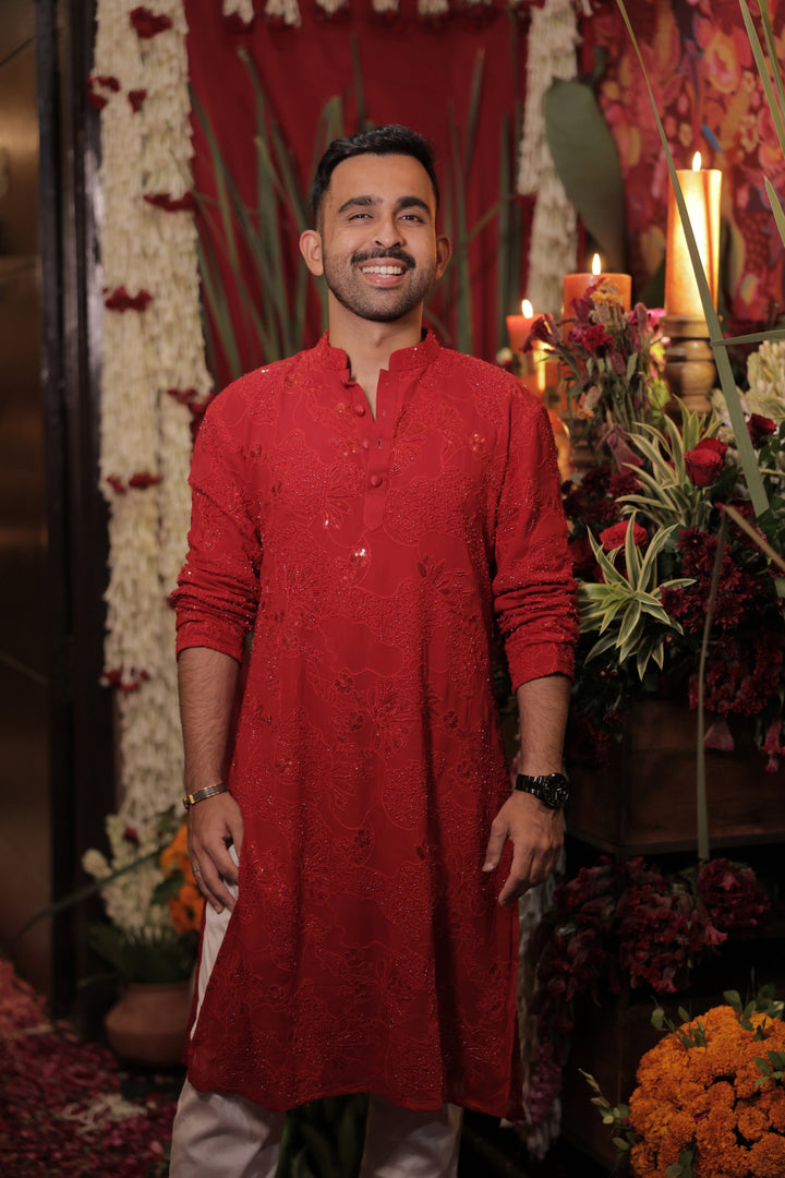 Saif in Crimsion cross kurta set