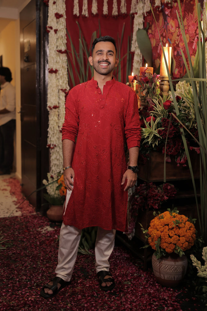 Saif in Crimsion cross kurta set