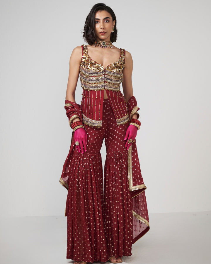 Cherry Ghungroo Sharara Set