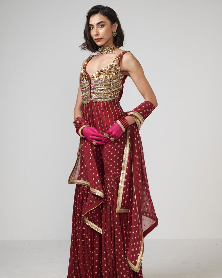 Cherry Ghungroo Sharara Set