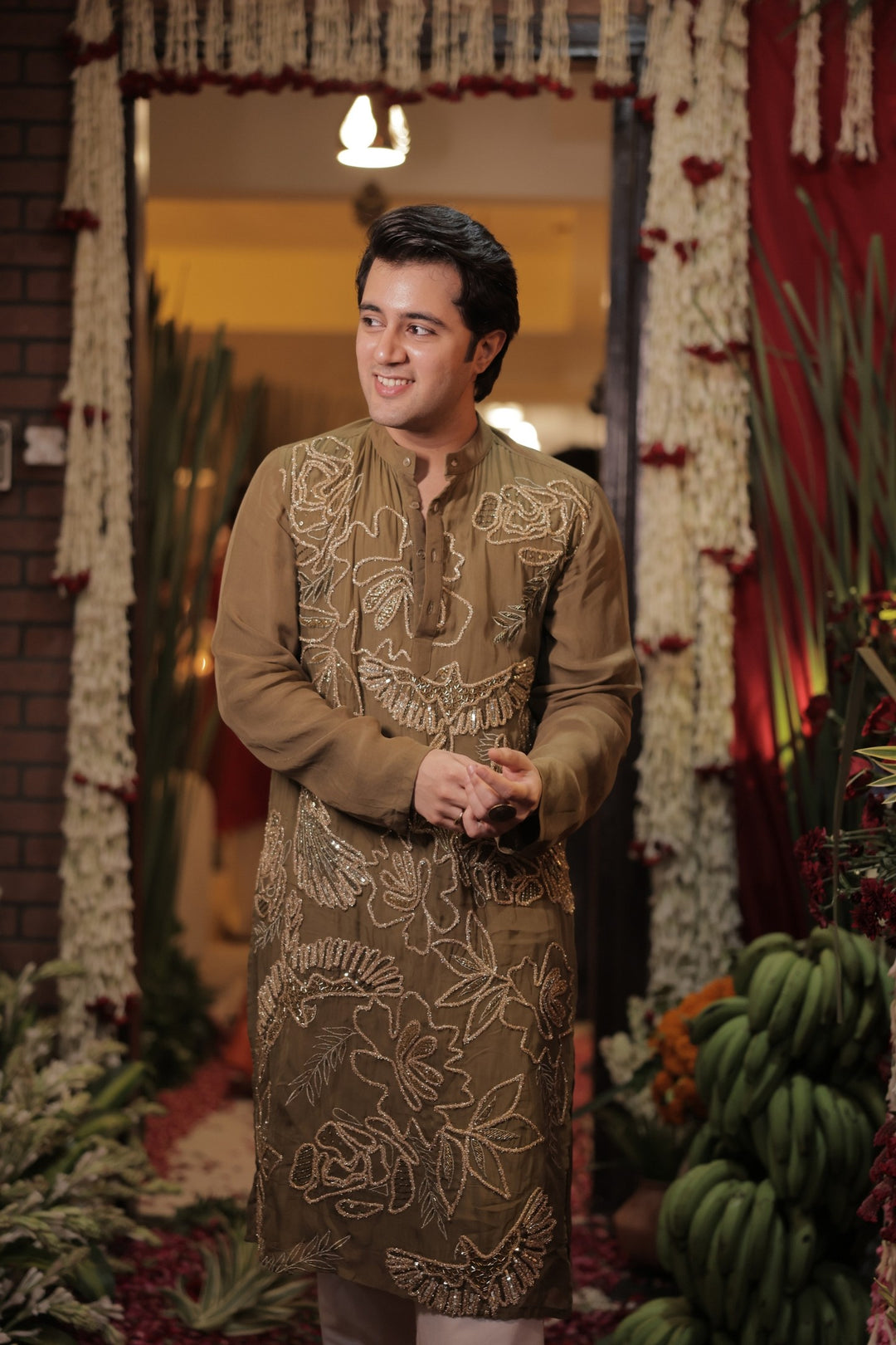 Rishabh in Olive dew kurta