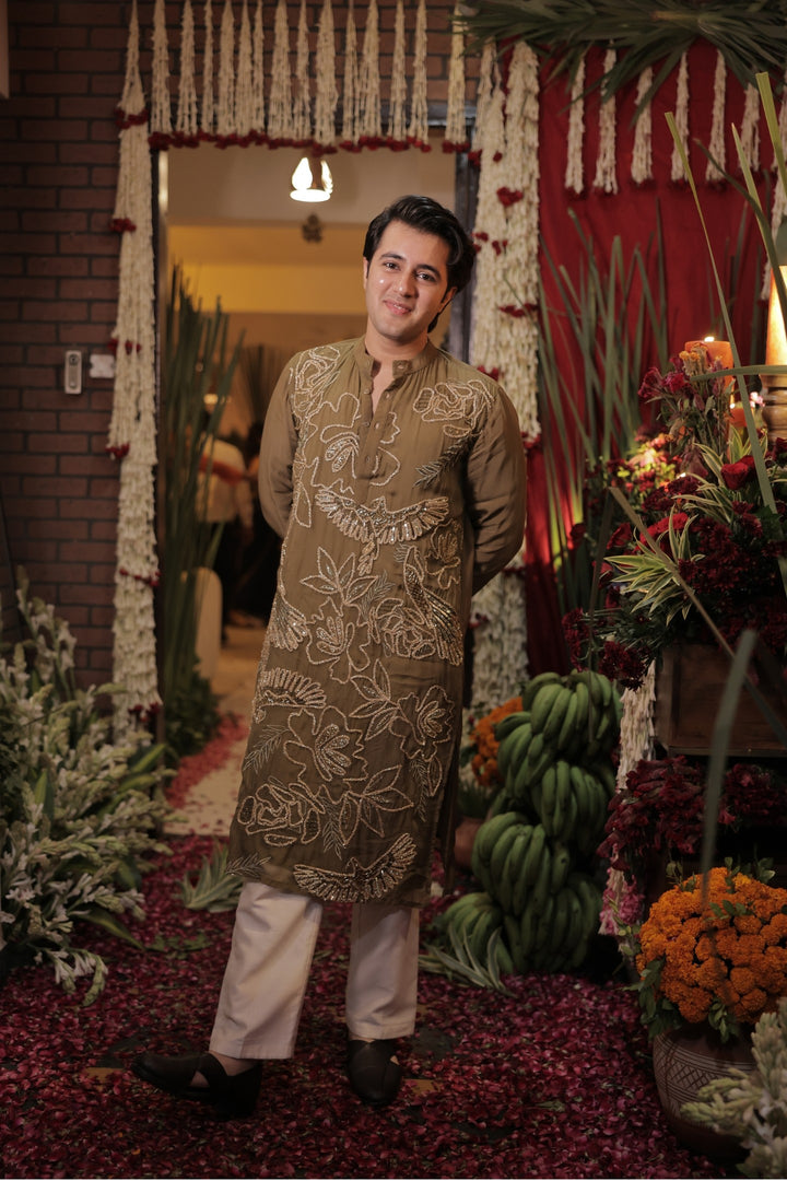 Rishabh in Olive dew kurta