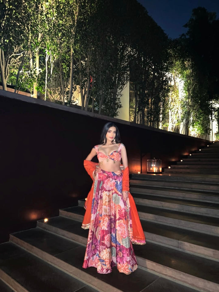 Simran Harjai in Cherry Boho Lehenga
