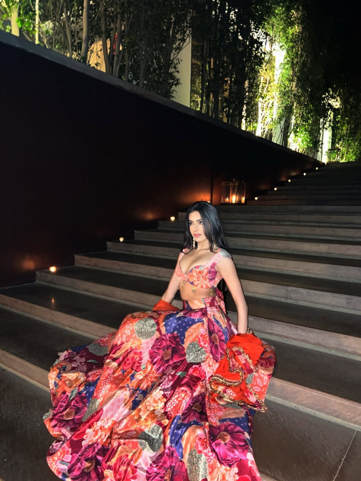 Simran Harjai in Cherry Boho Lehenga