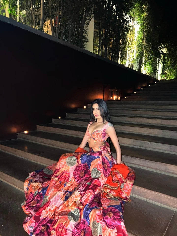 Simran Harjai in Cherry Boho Lehenga