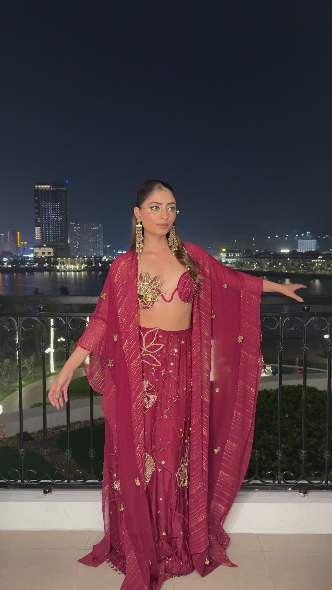 Gouri In Cherry Mehbooba Set