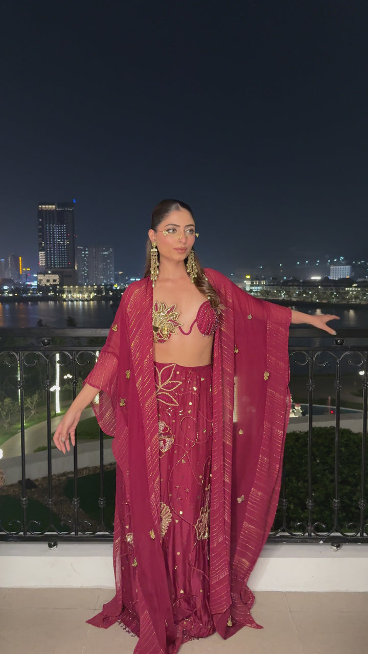 Gouri In Cherry Mehbooba Set