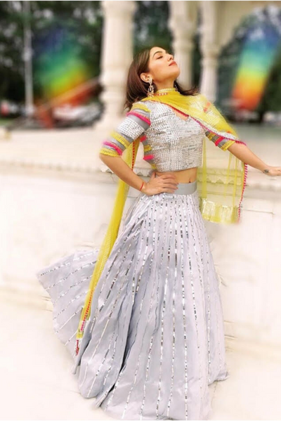 Samiksha Padnekar in Silver Outshine Lehenga