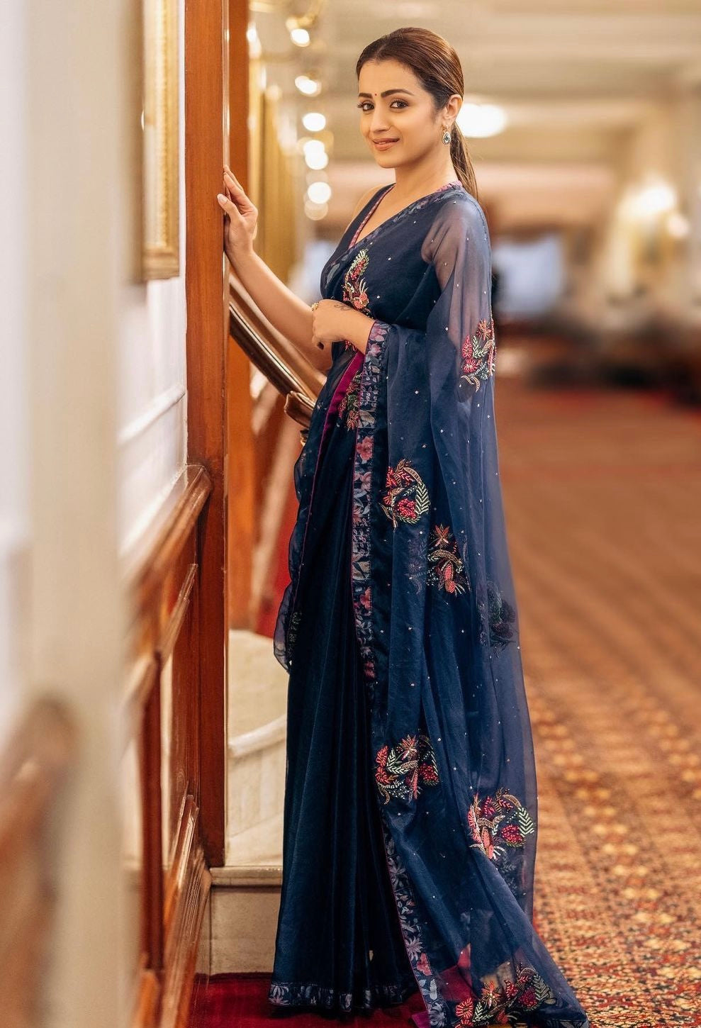 Trisha Krishnan in Siberian Squill Sheer Saree